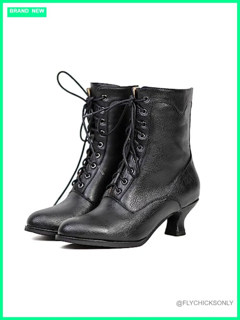 Women's Victorian Lace Up Mid Calf Boots Chunky Heel Round Toe